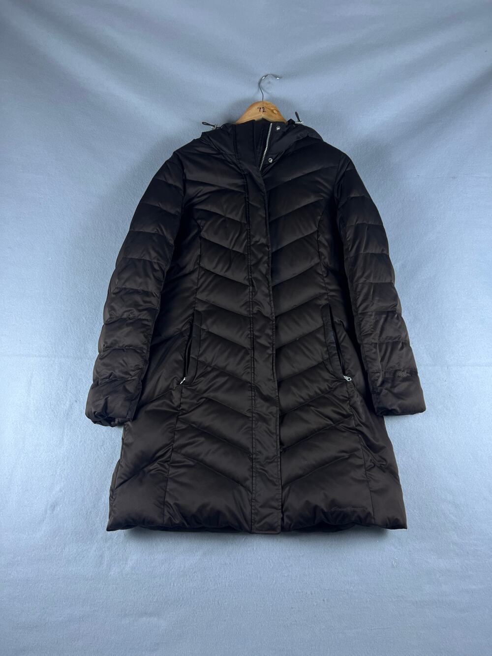Eddie Bauer Parka Coat Womens M Brown EB550 Down Filled Hooded Puffer Longline